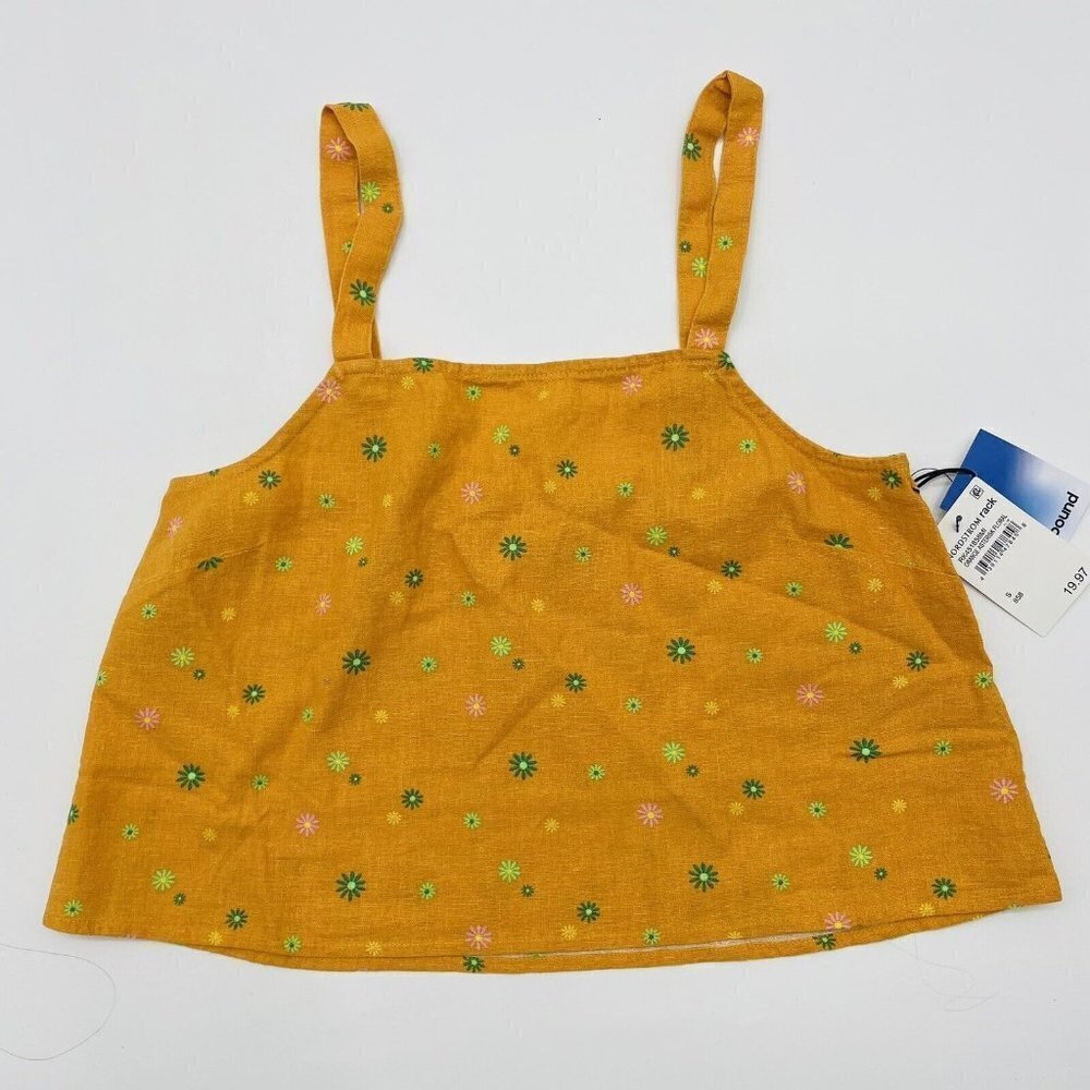 Abound Womens Small Linen Blend Cropped Tank Top in Orange Asterisk Floral 270